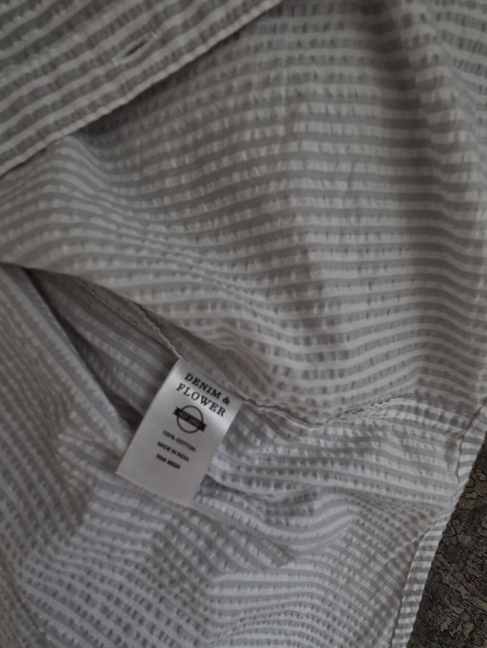 Denim & Flower White and Light Gray Vertical Stripe Short-Sleeve Shirt - Picture 4 of 4